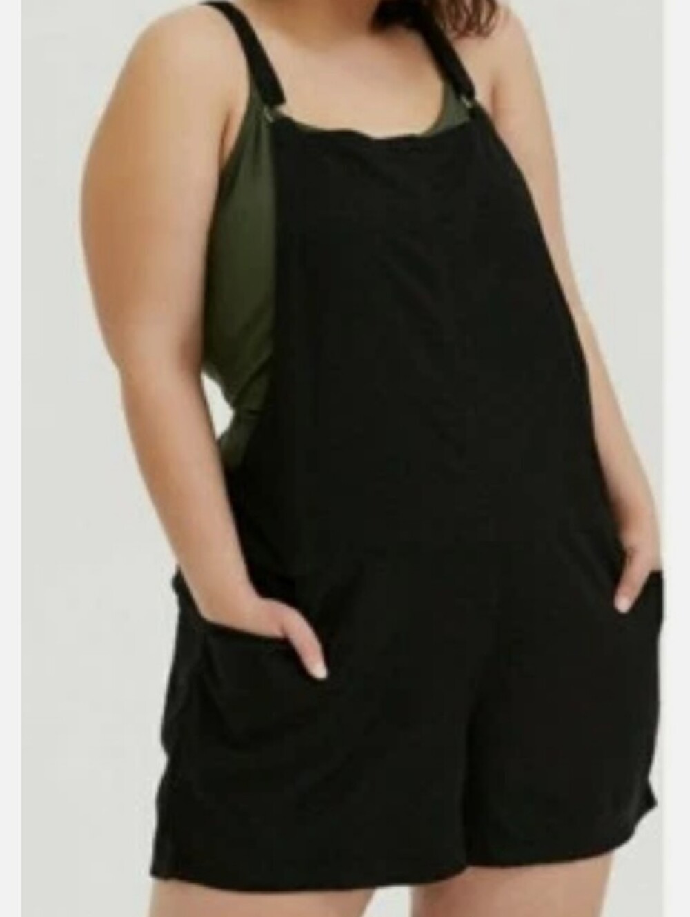 Torrid Plus Women's Black Stretch Shortall Overalls Romper with Pockets